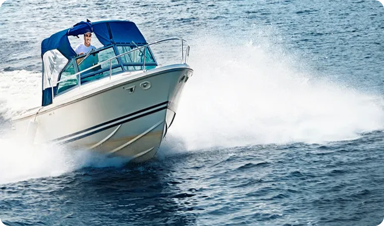 White boat making a splash